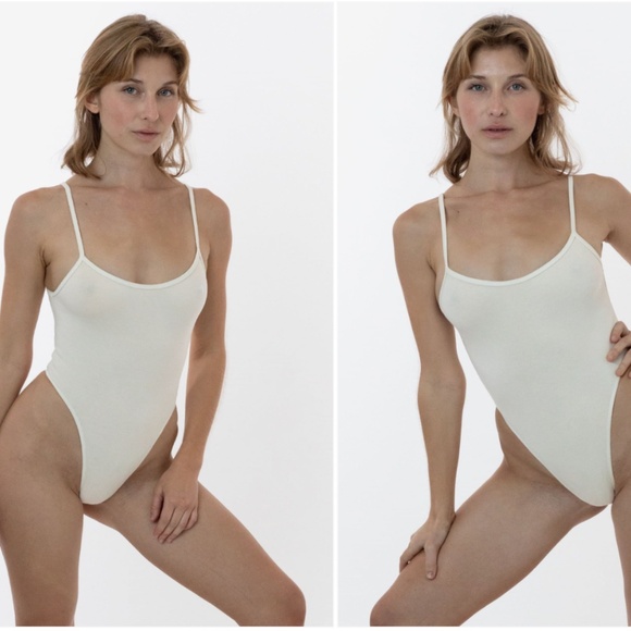 Los Angeles Apparel Cream Spaghetti Thong Bodysuit - Picture 1 of 2
